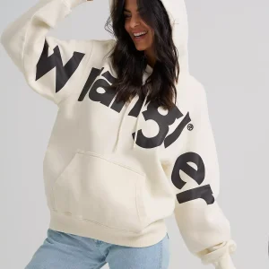 Coton Ouaté Wrangler Femme Bold Logo Hoodie - White