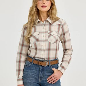Chemise Wrangler femme Essential Long Sleeve Plaid Western Snap Top