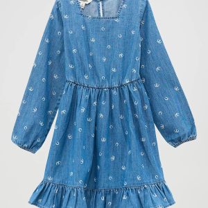 Robe Wrangler Fille Long Sleeve Ruffle Hem Denim Dress