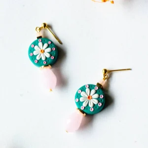 SLOW DAY STUDIOS Boucles d'Oreilles Pendante Teal Daisy