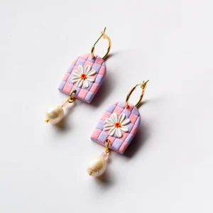 SLOW DAY STUDIOS Créole Arc Carreau Floral - Violet et Rose Pâle