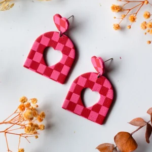 SLOW DAY STUDIOS Boucle d'Oreilles Dôme Damier Découpe Cœur