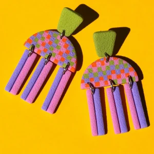 CROCODILE AGILE Boucles d'Oreilles Pam - Damier à Frange