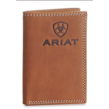 Portefeuille Ariat Men's Tan Embossed Logo Trifold Wallet – Image 2