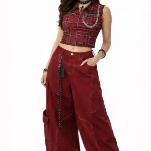 Jean Harajuku Baggy Y2K Rouge Taille Haute Unisexe