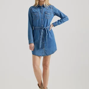 Robe Wrangler femme Long Sleeve Western Snap Denim Dress