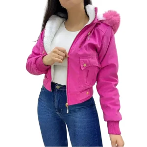Veste À Capuche Femme Polyester Rose Doublée Polaire