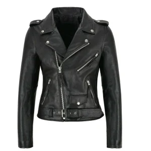 Veste Moto Cuir Noire Femme Style Punk Fermeture Éclair