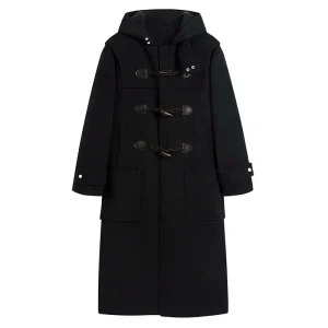 Manteau Long Polyester Noir Café Fermeture Toggle