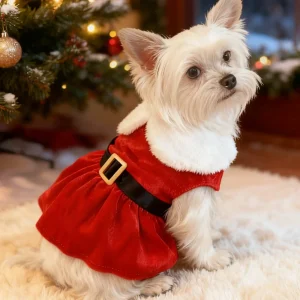 Robe Noël Rouge Avec Ceinture Noire Pour Petit Chien Et Chat