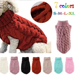Pull Pour Chien Tricot Torsadé Automne Hiver Chaud Doux