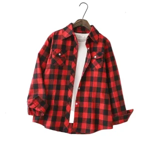 Chemise Femme Flanelle De Coton Carreaux Slim Fit Manches Longues