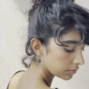 MAKSYM Boucles d'Oreilles Anneaux Torsadés + Onyx Noire - Argent