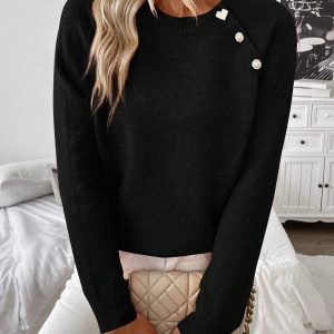 Pull Femme Épaule Asymétrique Boutonné Maille Stretch Capsule