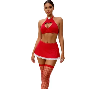 Les Secrets de Léa – Ensemble lingerie rouge 4 pièces avec découpe cœur – Alessandra