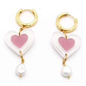 DCONSTRUCT Boucles d'Oreilles Cœur Pearl Drops - Lilas