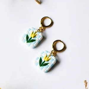 SLOW DAY STUDIOS Boucles d'Oreilles Anneaux Tulipe Damier