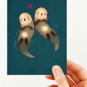 VALERIE BOIVIN Carte de Souhait - Loutres Amoureuses