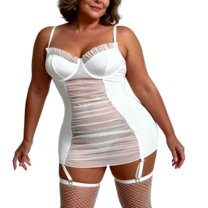 Les Secrets de Léa – Nuisette blanche transparente avec corset intégré – Maria