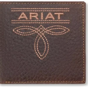 Ariat Western Mens Bifold Wallet Leather Stitched Brown